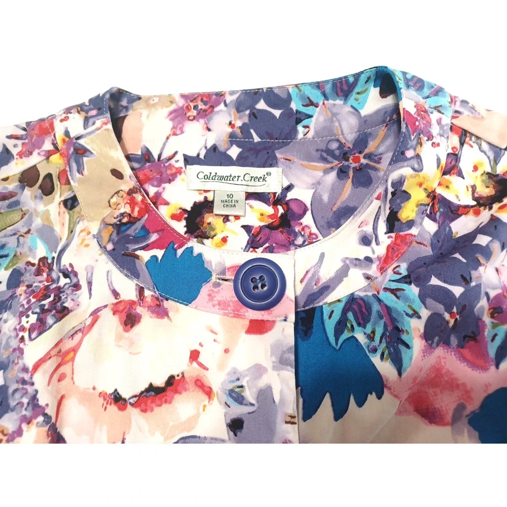 Coldwater Creek Women's Colorful Floral Button Jacket Blazer Sz 10 Unlined